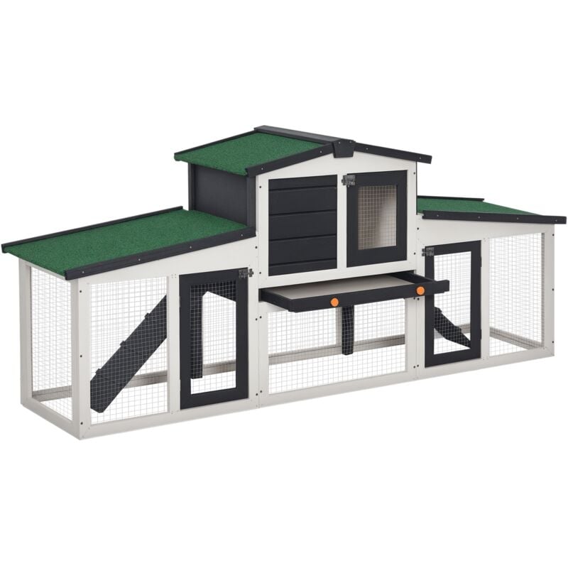 PawHut Kleintierstall Zwergkaninchenstall Kleintierkäfig mit Asphaltdach und Freigehege Meerschweinchenstall Doppelstöckiger Tannenholz