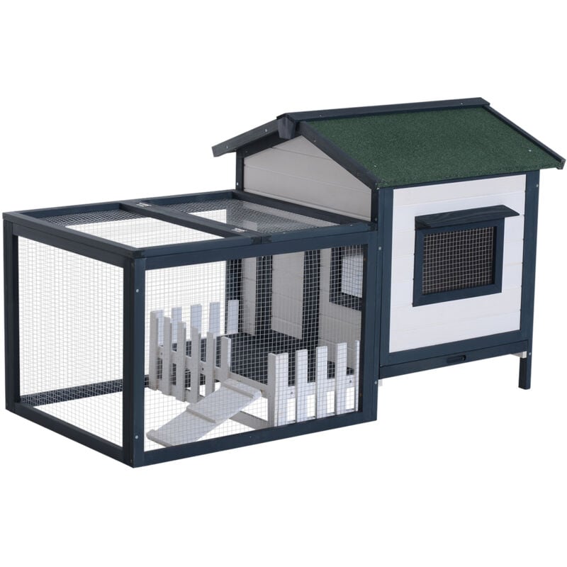 Kaninchenstall Kleintiergehege, Hasenstall aus Tannenholz, Meerschweinchen Freilauf, Kleintierhaus, Kleintierstall mit Bodenwanne und Rampe,