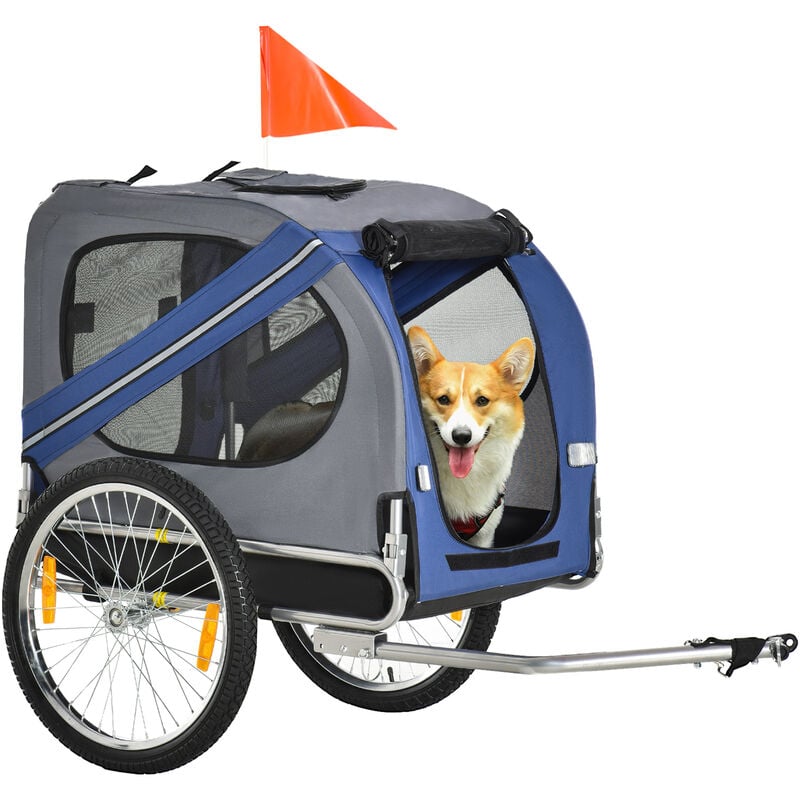 Hundeanhänger Fahrradanhänger Hundetransporter Hunde Fahrrad Anhänger für kleine mittelgroße Hunde Oxfordstoff Regenschutz atmungsaktiv Blau 130 x 73