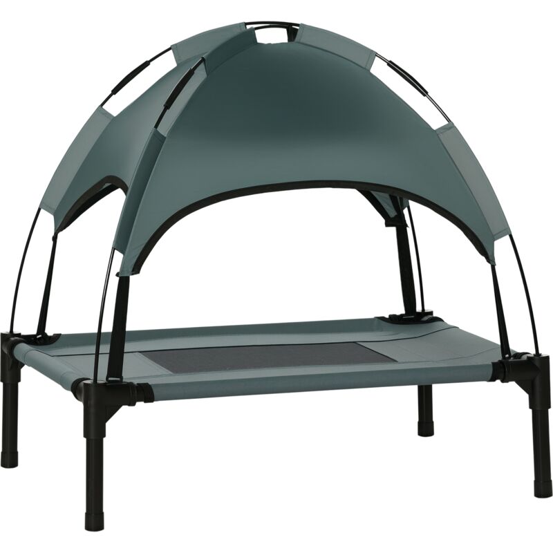 Erhöhtes Hundebett mit Baldachin, Haustierbett, Hundeliege outdoor mit Dach, Atmungsaktiv, Taftstoff für Camping Grau 61 x 46 x 62 cm - Pawhut