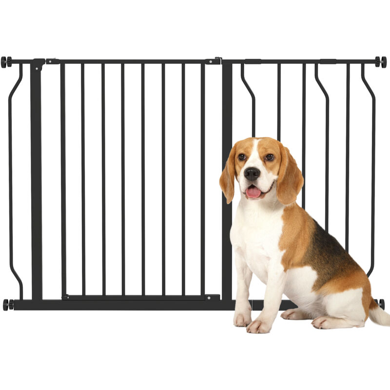 Türschutzgitter Treppenschutzgitter mit 10/20 cm Verlängerung Türgitter ohne Bohren Treppengitter für Breiten 75-115 cm Beidseitig Schwenkbar Stahl