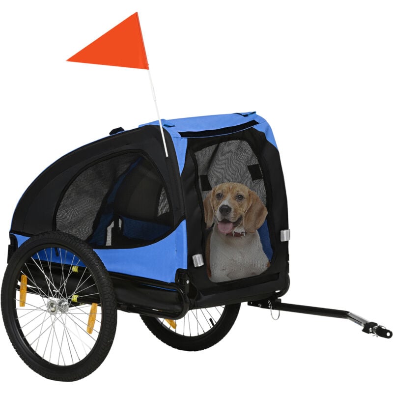 Hundeanhänger, klappbarer Fahrradanhänger für Hunde, Schnellspanner, wasserbeständig, Oxfordstoff, Stahl, 140 x 71 x 83 cm, Blau - Pawhut