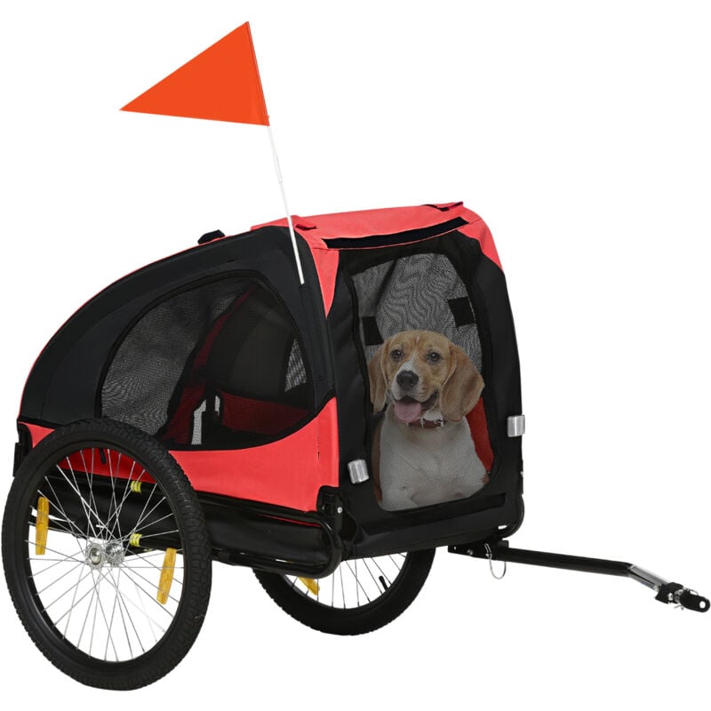 Hundeanhänger, klappbarer Fahrradanhänger für Hunde, Schnellspanner, wasserbeständig, Oxfordstoff, Stahl, 140 x 71 x 83 cm, Rot - Pawhut