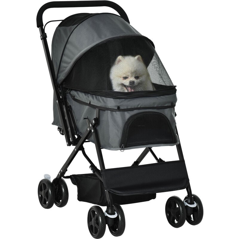 Hundebuggy Hundewagen Buggy für kleine Hunde und Katzen Haustierwagen Pet Stroller Katzenbuggy Oxford Dunkelgrau 76,5 x 52 x 95 cm - Pawhut