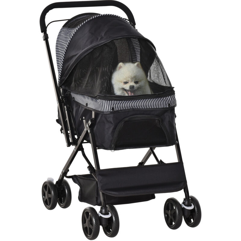 Hundebuggy Hundewagen Buggy für kleine Hunde und Katzen Haustierwagen Pet Stroller Katzenbuggy Oxford Schwarz 76,5 x 52 x 95 cm - Pawhut