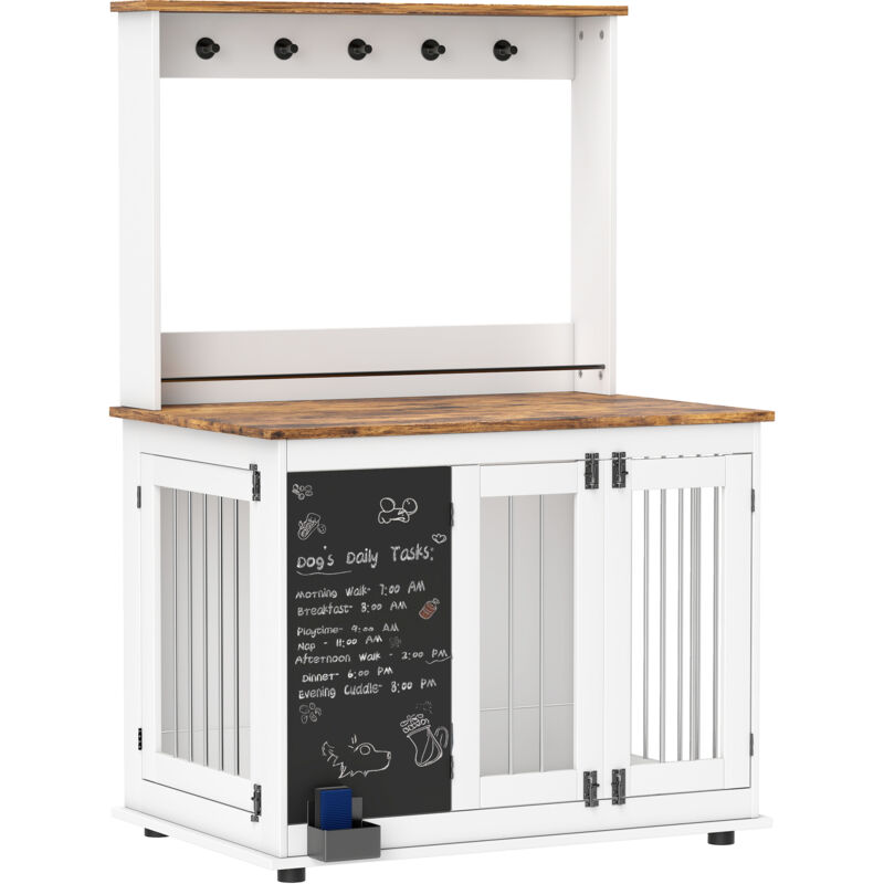 Hundekäfig für Zuhause, Hundebox mit 3 Türen, Aufbewahrungsregal für Spielzeug, Hundehaus mit Haken, Schreibtafel, Radiergummi, für große Hunde, Weiß