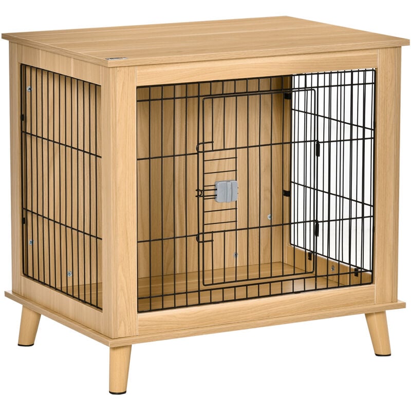 Hundekäfig aus Holz Transportbox in erhöhtem Design Hundebox Transportkäfig innen Zuhause Tierkäfig Haustier Natur 81 x 58,5 x 76 cm - Pawhut