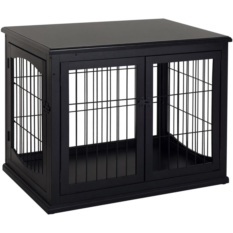 Hundekäfig für Zuhause, Hundehütte mit 2 Eingängen, Abschließbar Hundebox, Hundehaus für kleine Hunde, Schwarz, 58,5 x 81 x 66 cm - Pawhut
