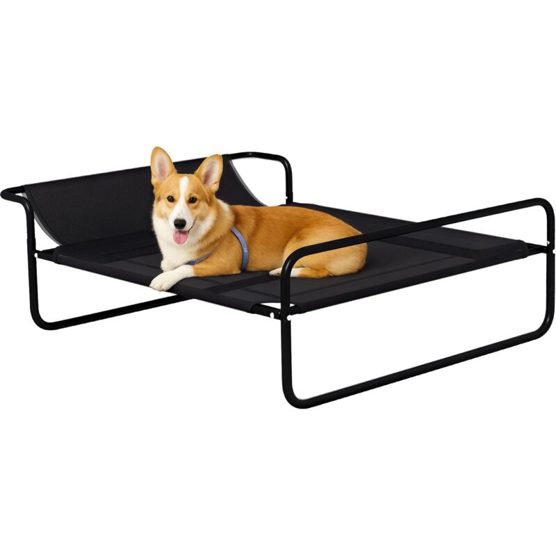 Hundeliege Outdoor, Erhöhtes Hundebett mit atmungsaktivem Mesh-Bezug, Haustierbett für kleine und mittelgroße Hunde Schwarz 91 x 69 x 29 cm - Pawhut