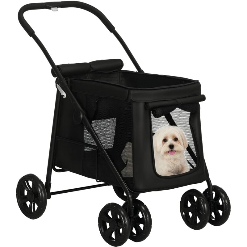 PawHut Hundewagen, faltbarer Hundebuggy, Hundetrolley mit Kissen, Katzenbuggy bis 20 kg, Katzenwagen für kleine und mittelgroße Hunde mit
