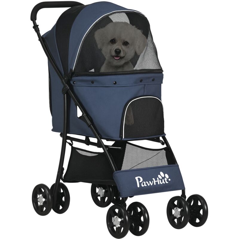 Hundewagen, faltbarer Hundebuggy, Hundetrolley mit Kissen, Katzenbuggy, Katzenwagen mit 4 Rädern, Netzfenster, Stauraum für kleine Hunde, Katzen,