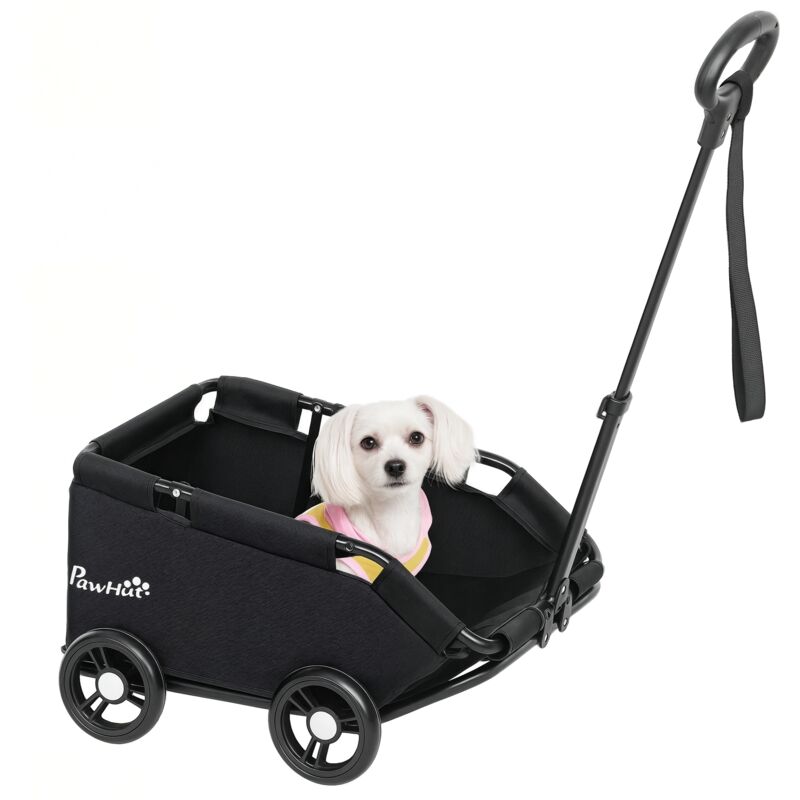 PawHut Hundewagen, klappbarer Hundebuggy für Zwergenhunde bis zu 4 kg, zusammenklappbarer Katzenbuggy mit Griffstange, waschbarem Kissen,