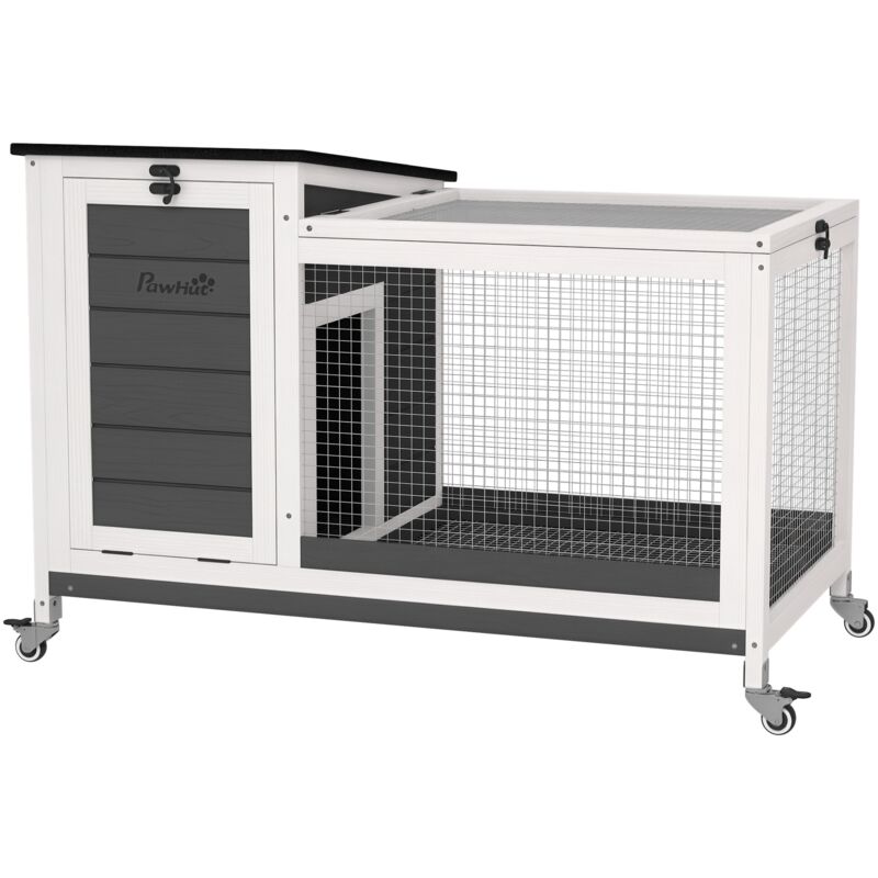 Kaninchenstall aus Holz Hasenstall mit Freilaufgehege Rädern Klappdach Ausziehbarem Tablett Metallgitter Winterfest Meerschweinchenstall