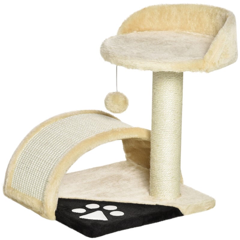 PawHut Kratzbaum 46 cm Kleiner Katzenturm mit Höhle, Spielball, Sisal-Seil, erhöhter Plattform, Katzenkratzbaum, Kletterbaum, für Katzen bis zu 4 kg,