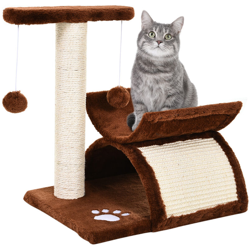 Kratzbaum klein Katzenkratzbaum Spielbaum Kratzstamm für Katzen mit Spielball Braun L40 x B30 x H43 cm - Pawhut