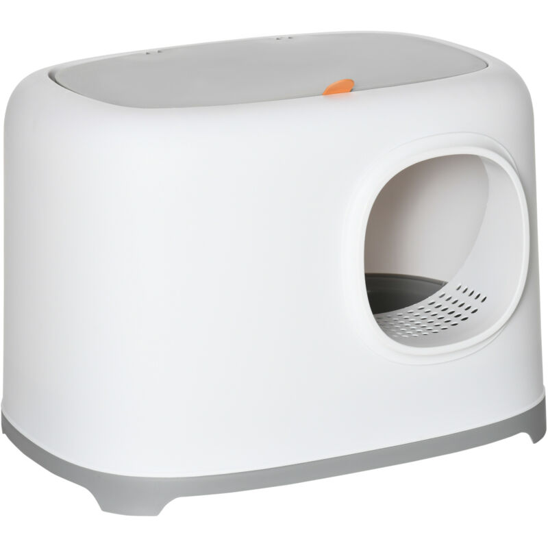 PawHut Katzenklo mit Deckel Katzentoilette mit Haube Schaufel Gitterboden XXL Katzentoilette für Katzen bis 5 kg 55 x 40 x 39 cm Weiß