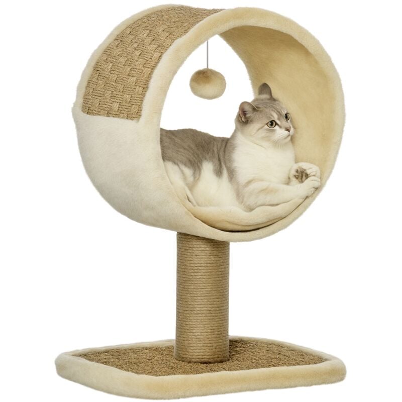 Pawhut - Katzenkratzbaum Klein Katzenbaum für eine einzelne Katze Katzen-Spiel-Stamm Katzenspielzeug Kletterbaum Jute Khaki+Hellbraun 40 x 30 x 56 cm