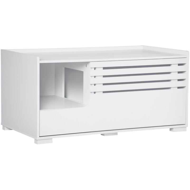 Katzenklo-Schrank Katzenhaus mit Magnettür Trennwand Katzentoilette Katzenschrank für Katzen Beistelltisch Katzenhöhle 90 x 48 x 42,5 cm Weiß - Pawhut