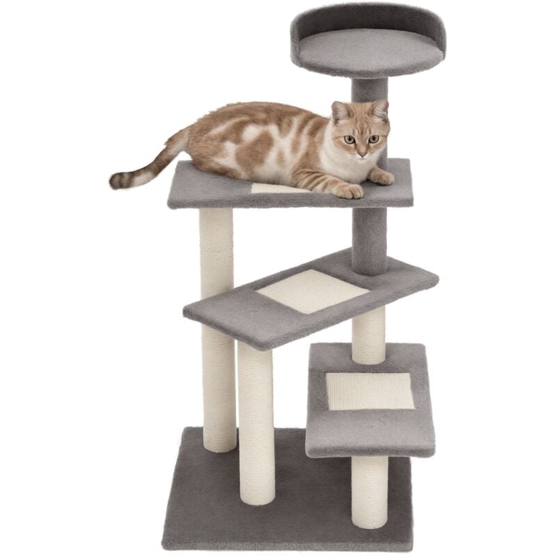 Kletterbaum Katzenbaum Spielbaum Katzenkratzbaum Treppe 5 Schichte Beige Grau 48,5 x 48,5 x 100 cm (LxBxH) - Pawhut