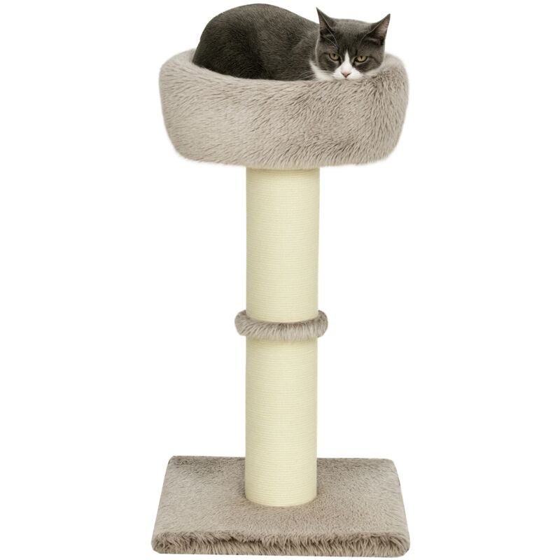 Kratzbaum 87 cm hoch Katzenbaum mit Bett, dick Stamm, Katzenkratzbaum mit Sisal-Kratzsäulen, für Katzen bis 6 kg, Indoor, Braun - Pawhut