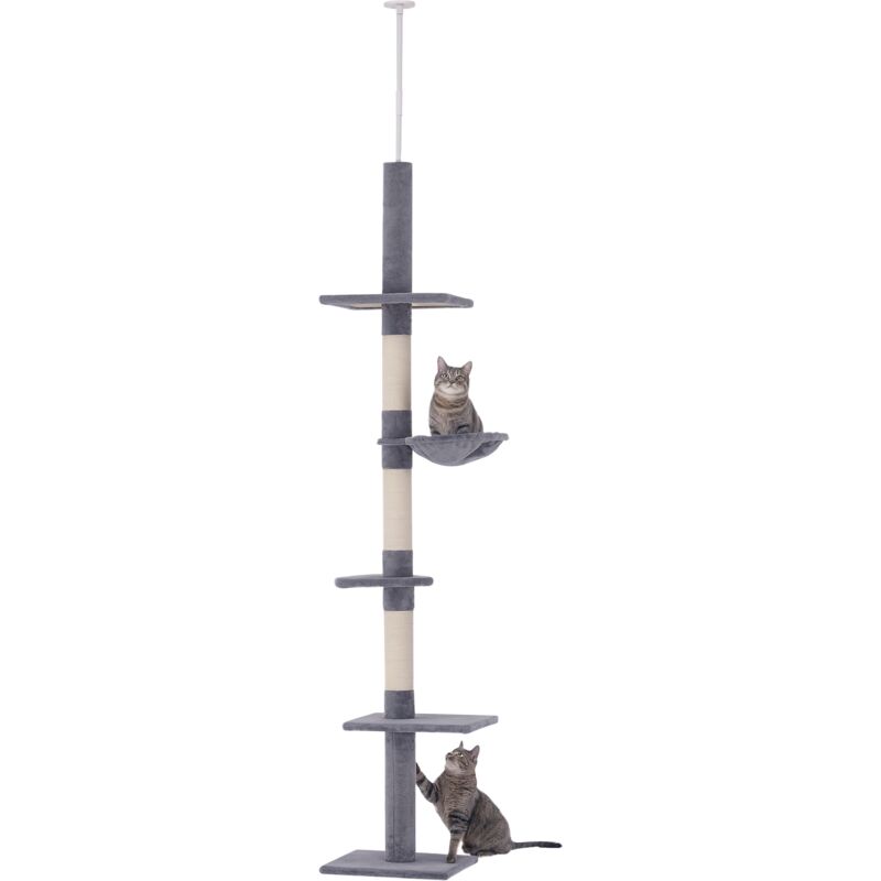 PawHut Kratzbaum deckenhoch Höhe 230-260 cm Katzenbaum mit Sisalstämme, Plattformen mehrstöckiger Katzenkratzbaum Kletterbaum für kleine & große