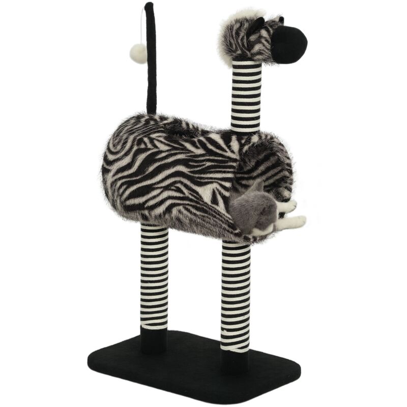 Pawhut - Kratzbaum, Höhe 93 cm, Katzenbaum im Zebra-Design, Kletterbaum mit Katzentunnel, Katzenkratzbaum mit Jutepfosten, Spielbaum, Katzenmöbel,