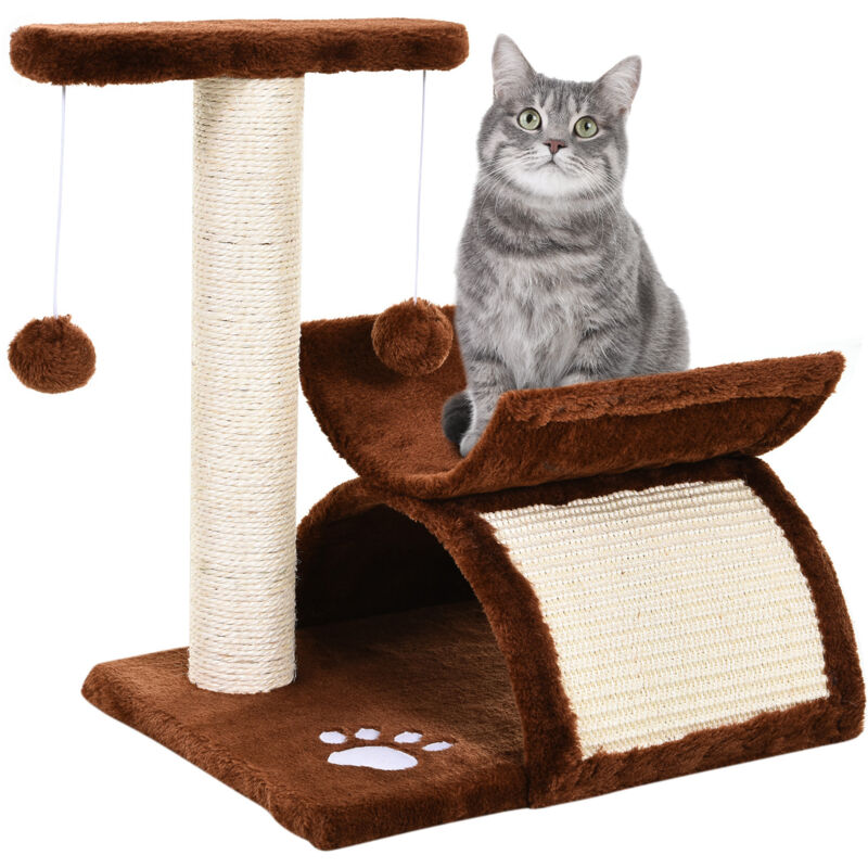 PawHut Kratzbaum klein Katzenkratzbaum Spielbaum Kratzstamm für Katzen mit Spielball Braun L40 x B30 x H43 cm