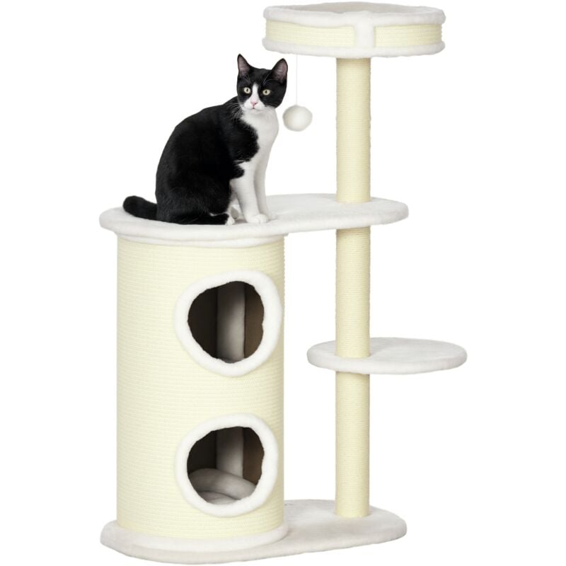 Pawhut - Kratzbaum, 100 cm, Kletterbaum mit Kratztonne, Katzenkratzbaum, Katzenbaum mit Sisalsäule und Spielball, Katzenmöbel mit Kissen, Plüsch,