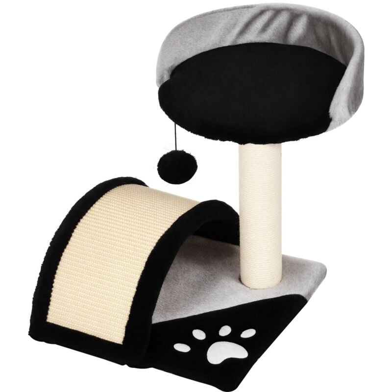 PawHut Kratzbaum 46 cm Kleiner Katzenturm mit Höhle, Spielball, Sisal-Seil, erhöhter Plattform, Katzenkratzbaum, Kletterbaum, für Katzen bis zu 4 kg,