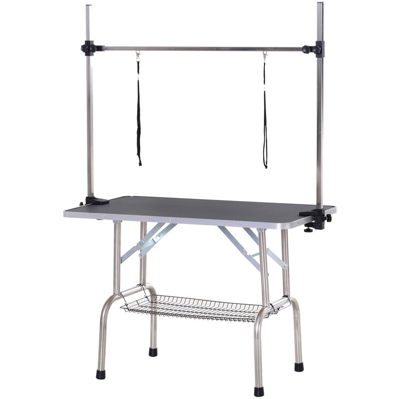 Hundepflegetisch Trimmtisch mit Unterkorb Tierpflegetisch Hunde Pflegetisch Hundefriseur Tisch Schertisch für Hunde Katzen bis zu 100kg Schwarz