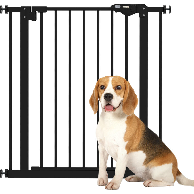 Pawhut - Türschutzgitter Treppenschutzgitter Türgitter ohne Bohren Treppengitter für Breiten 74-80 cm Beidseitig Schwenkbar Metall Schwarz