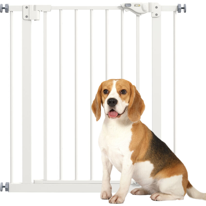 Pawhut - Türschutzgitter Treppenschutzgitter Türgitter ohne Bohren Treppengitter für Breiten 74-80 cm Beidseitig Schwenkbar Metall Weiß