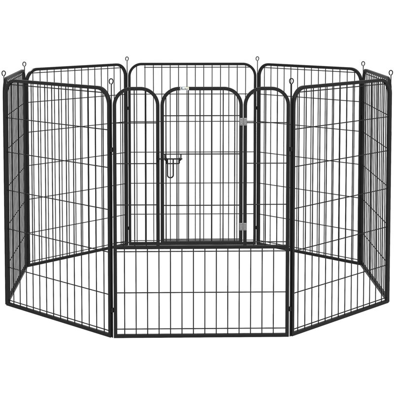 PawHut Welpenlaufstall 8-TLG Welpenauslauf mit 8 Gitterplatten Tür Erdspießen flexibel Schutzplane 100cm hoch Welpengitter Laufstall für Haustiere