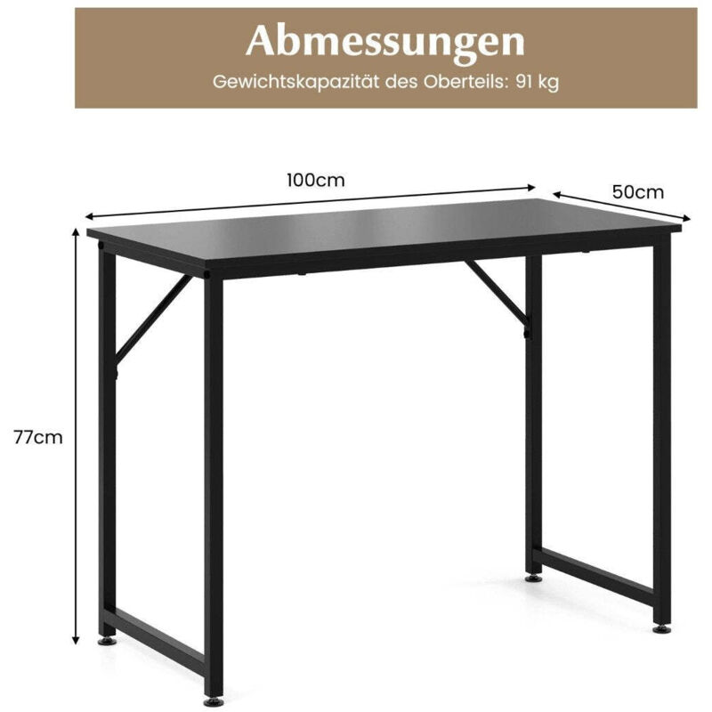 Northix - Pc tisch mit verstellbaren fupolstern kompakter computertisch schreibtisch 100 x 50 x 77 cm schwarz