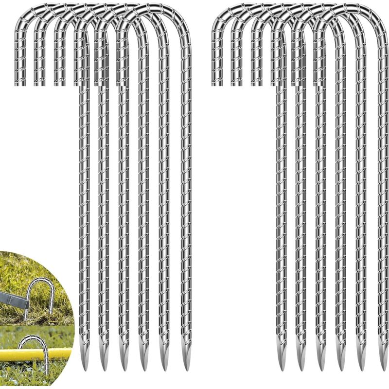 Stück Zeltheringe, Gartenpfähle, Erdpfähle, Stahl-Zeltheringe mit Gewinde, 12 Zoll Stahl-Erdnägel, geeignet für Zelte, Camping, Trampoline, Planen,
