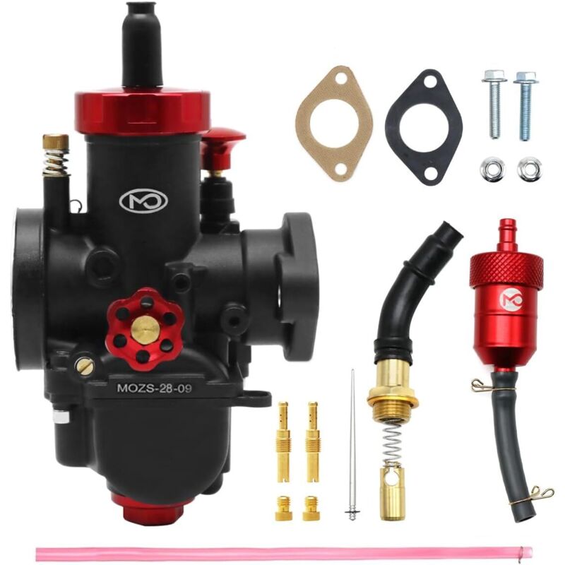 PE28-mm-Rennvergaser mit Filtersatz und Choke. Geeignet für 200-250-cm³-Motorradmotoren für Dirtbikes, Pitbikes, Minibikes und Motocross-Motorräder