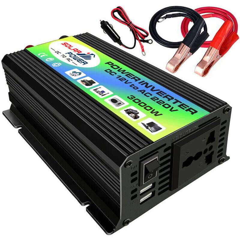 Peaks Power 3000 W modifizierter Sinus-Wechselrichter, Hochfrequenz-DC 12 V auf AC 220 V, Auto-Ladekonverter mit 2,1 A Dual-USB-Anschluss,