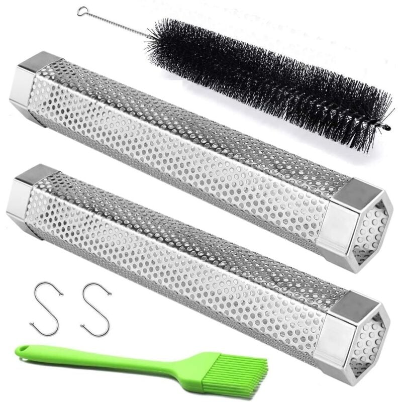 Pellet-Smoker, 2er-Set, 12-Zoll-Edelstahl-Pellet-Räucherrohre für Grill, zum Heiß-/Kalträuchern (Set mit 2 12-Zoll-Smokern)