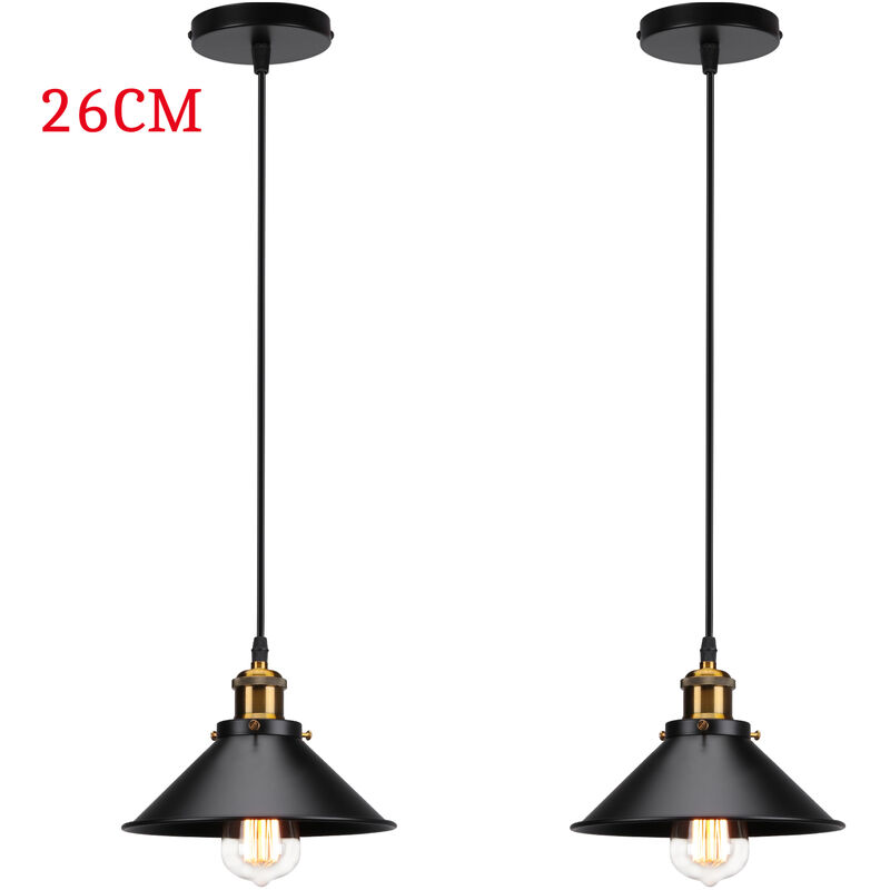 Pendelleuchte Edison Hängelampe mit Ø26cm Regenschirm Lampenschirm Eisen Art Lampe für Loft Esszimmer Wohnzimmer Schwarz 2PCS