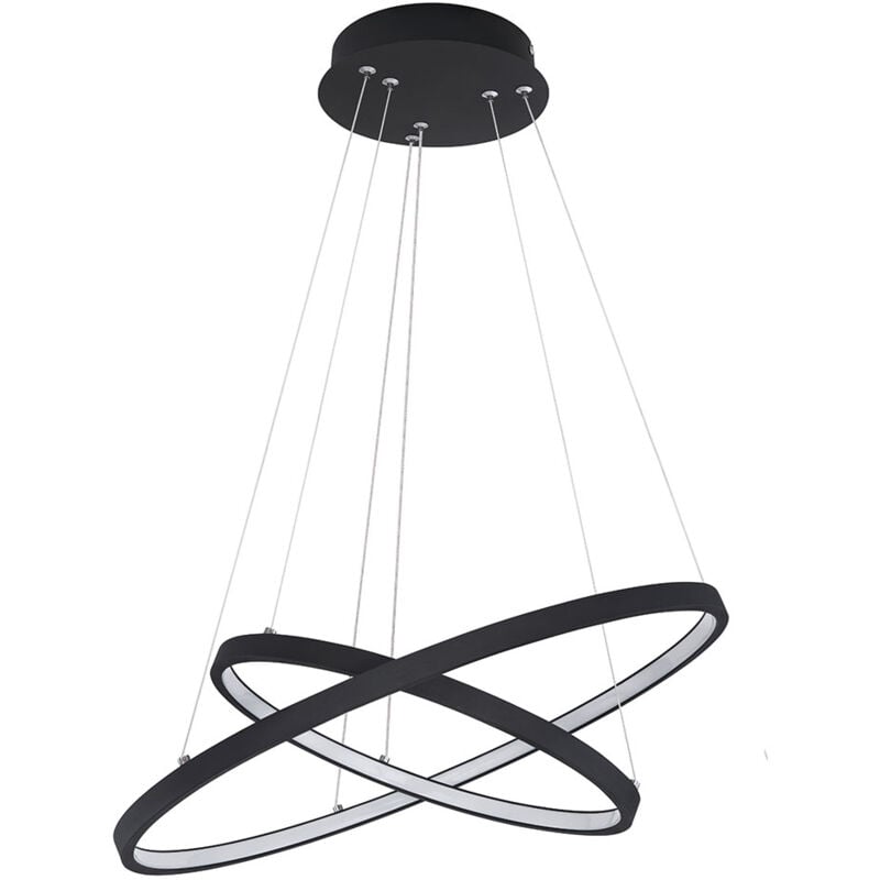 Pendelleuchte Ringe Decken Pendelleuchte Wohnzimmer Lampen schwarz-matt LED, Memoryfunktion Dimmbar, 1x LED 42W 1300Lm, DxH 51x120 cm