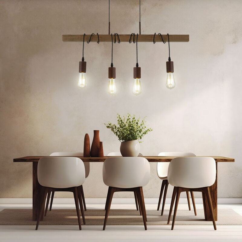 Searchlight - Retro Decken Hänge Lampe Holz Balken Pendel Leuchte Wohn Zimmer Beleuchtung