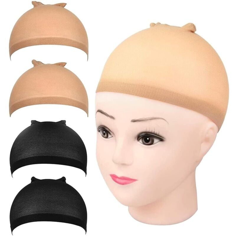 Perückenkappen, 4 Stück Strumpfkappen für Perücken, Perückenkappen zum Fixieren der Perücke, elastisches Netz, dehnbar und atmungsaktiv (Hautfarbe,