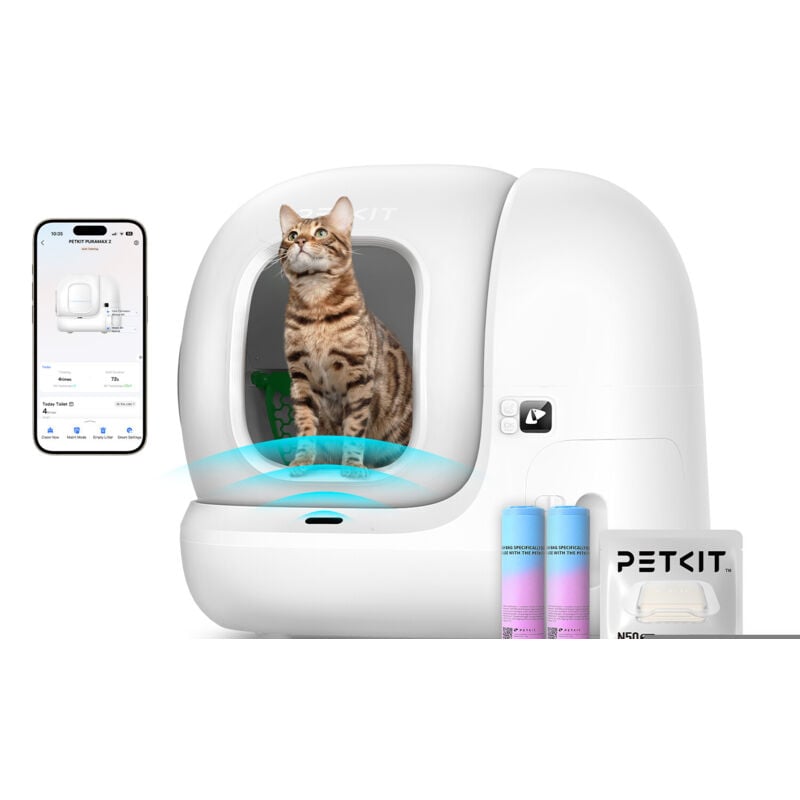 Pura Max 2 Selbstreinigende Katzentoilette, 76L Katzenklo Selbstreinigend,xSecure,Geruchsbeseitigung,App-Steuerung,Große Fassungsvermögen,für Mehrere