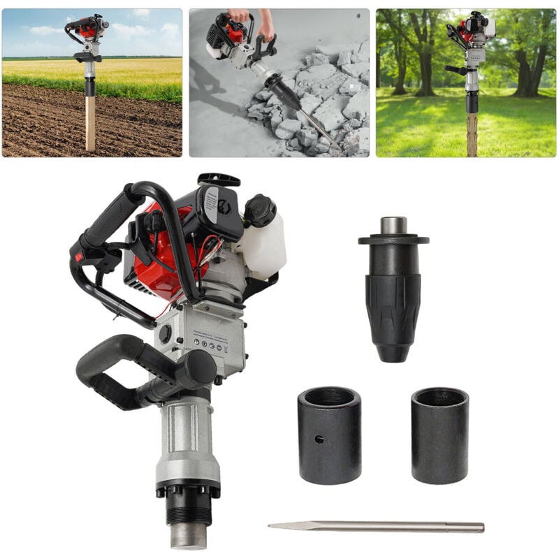 Pfahlramme Handramme mit 2-Takt Benzin Einzylinder Motor Zaunpfahl-Ramme Benzin Pfahlkopfgröße: φ55mm/φ70mm, 1700-2230BPM, Gute Wärmeableitung,