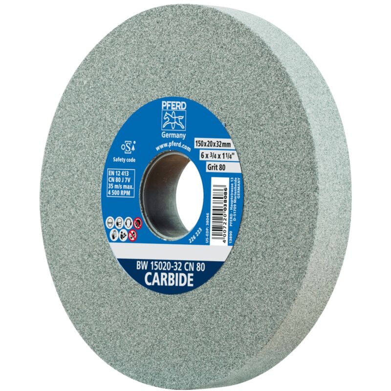 PFERD TOOLS Schleifbockscheibe Ø 150x20mm Bohrung-Ø 32 mm SiC80 für harte Materialien z.B. Hartmetall