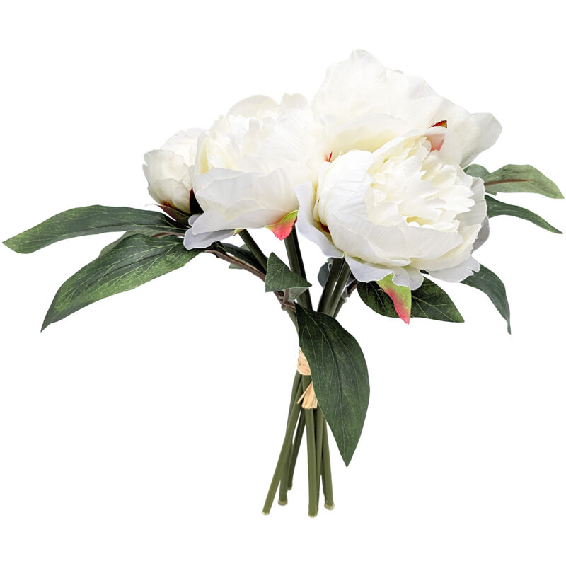 Spetebo - Pfingstrosen Strauß künstlich 30 cm - creme weiß - Deko Blumenstrauß gebunden - Strauß Kunst Päonie Dekorpflanze Kunstblumen Blumen Bouquet