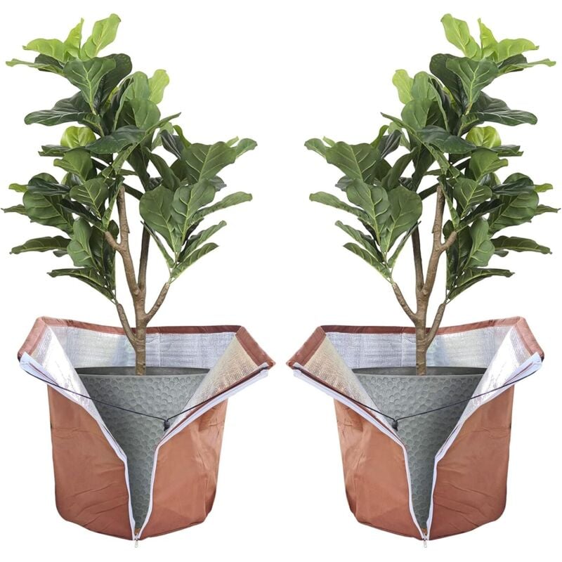 Pflanzen Winter 45 x 50 cm 2 Stück, Thermo Topfschutz für Pflanzen mit Reißverschluss und Kordelzug, Winterschutz für Kübelpflanzen, Pflanzen Wurzeln