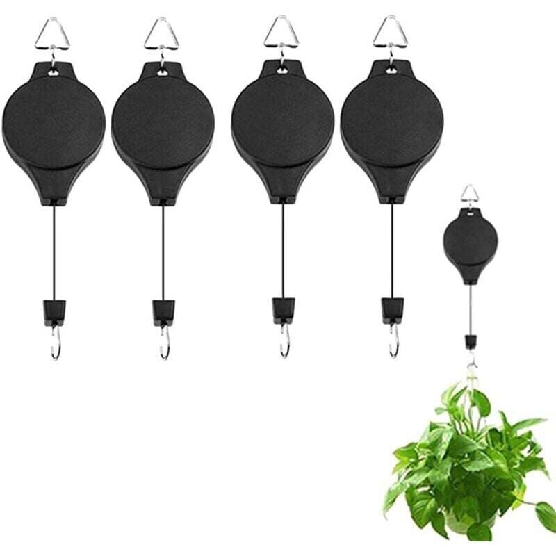 Pflanzenhaken, einziehbare Hängepflanzenhänger, hängender Pflanzenkorb, hängende Pflanzenrolle, Körbe, Töpfe, Vogelfutterspender (4 Stück) ..DEBUNS