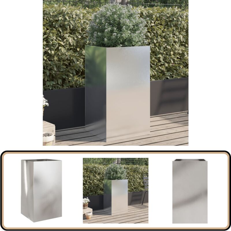 Pflanzkübel Silbern 42x38x75 cm Edelstahl - Edelstahl Pflanzkübel - Blumentopf Silber - Gartendekoration - Balkonpflanze - Terrasse Pflanze