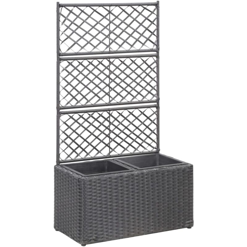 Hochbeet mit Rankgitter 2 Töpfe 58×30×107cm Poly Rattan Schwarz - Vidaxl